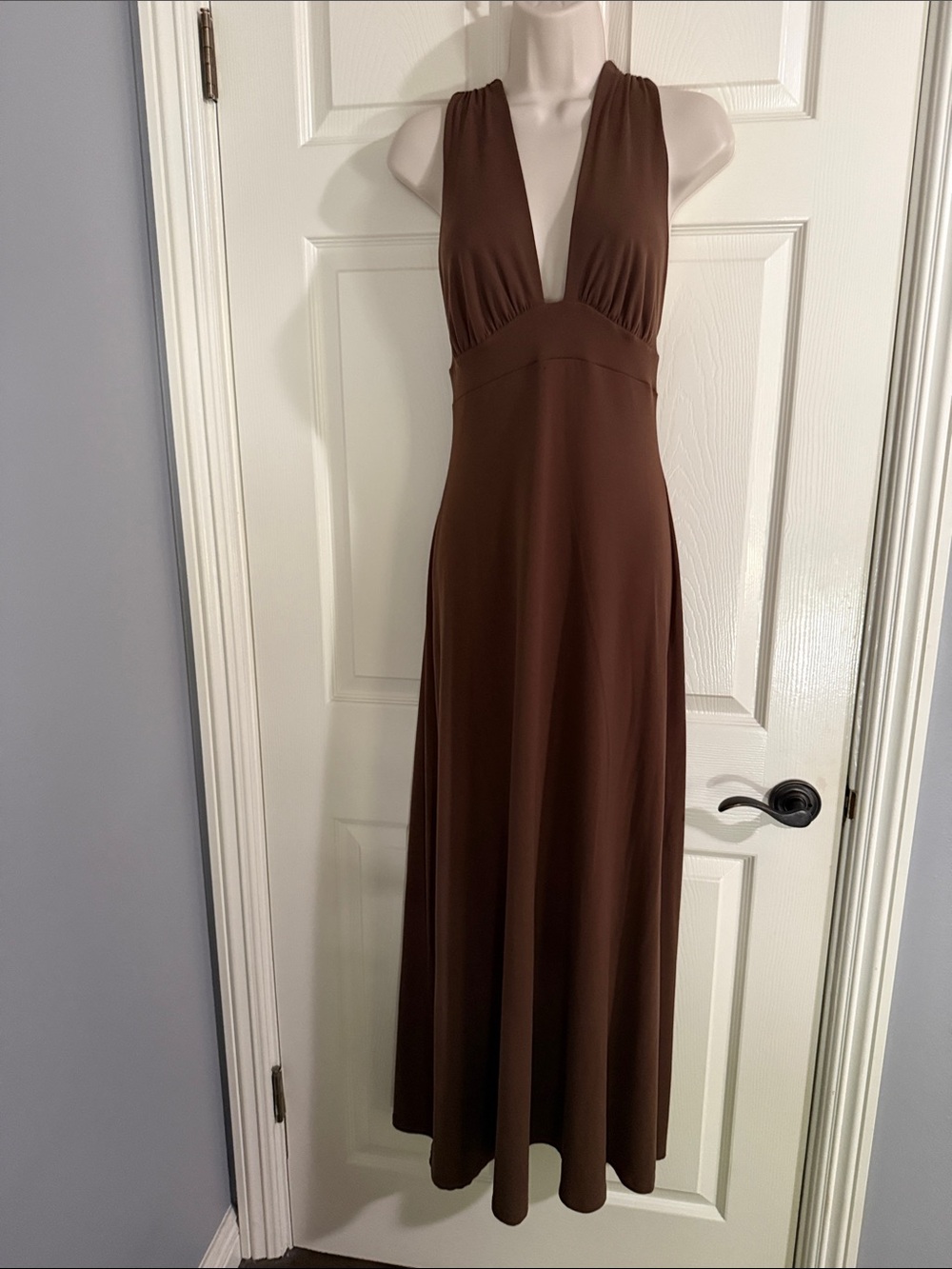 Susana Monaco Brown Plunging V Maxi Dress